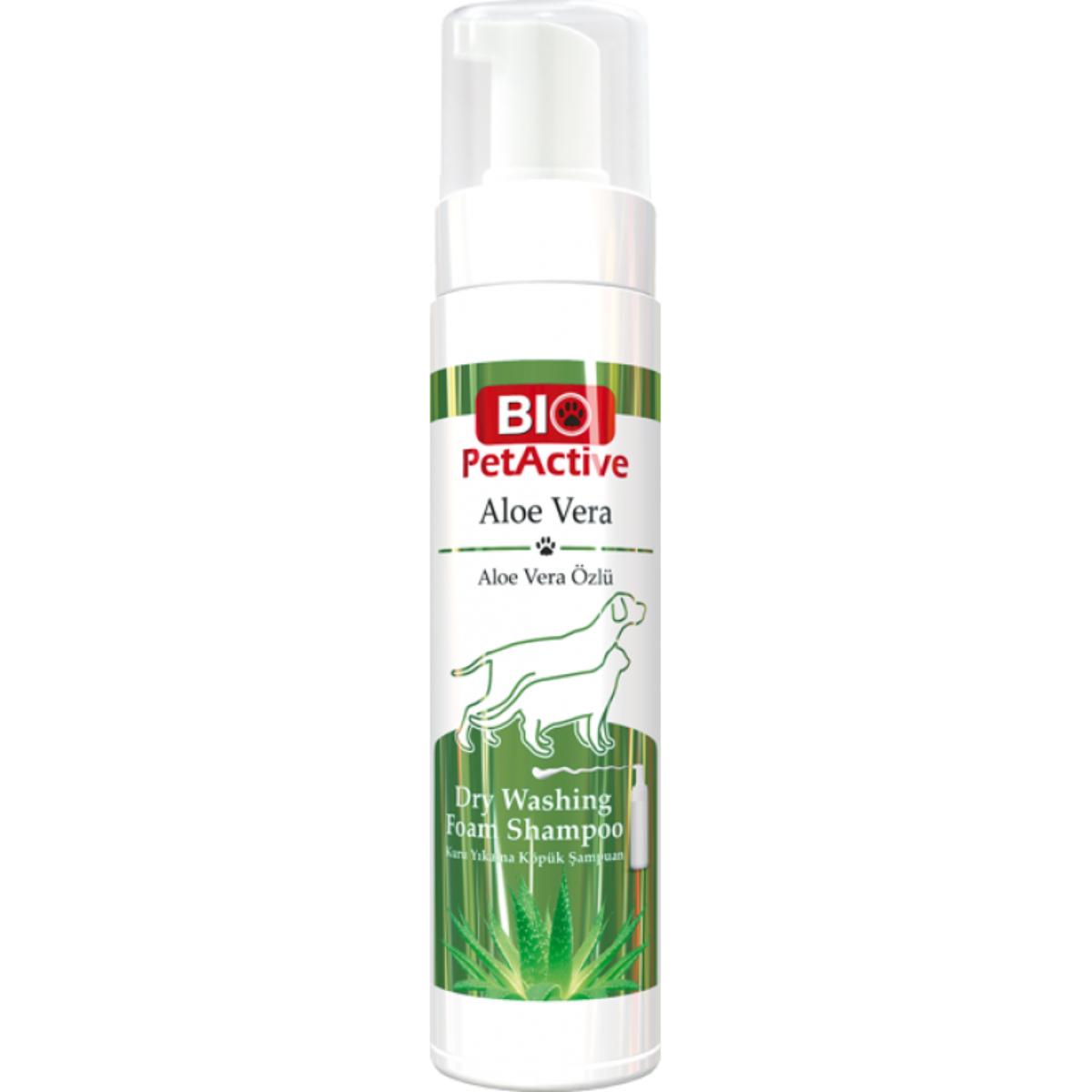 BIO PETACTIVE Dry Washing, spumă șampon câini, fără clătire, Aloe Vera, flacon cu aplicator, piele & blană, 200ml