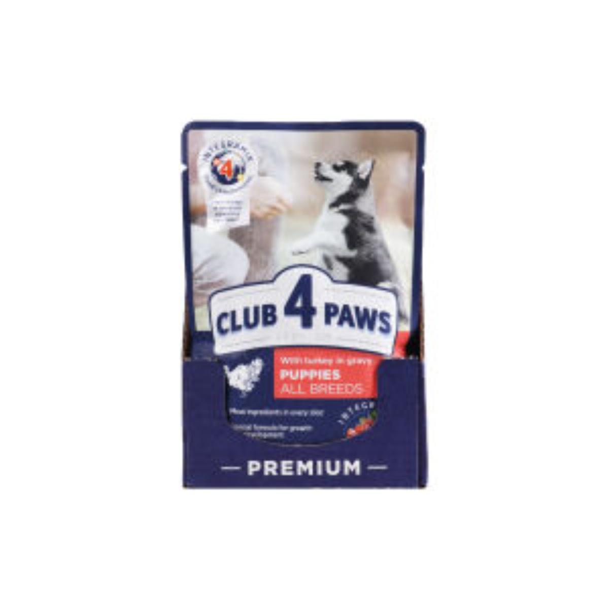 CLUB 4 PAWS Premium Puppy, Curcan, hrană umedă câini junior, (în sos) CLUB 4 PAWS Premium Puppies, XS-XL, Curcan, plic hrană umedă câini junior, (în aspic), bax, 100g x 24