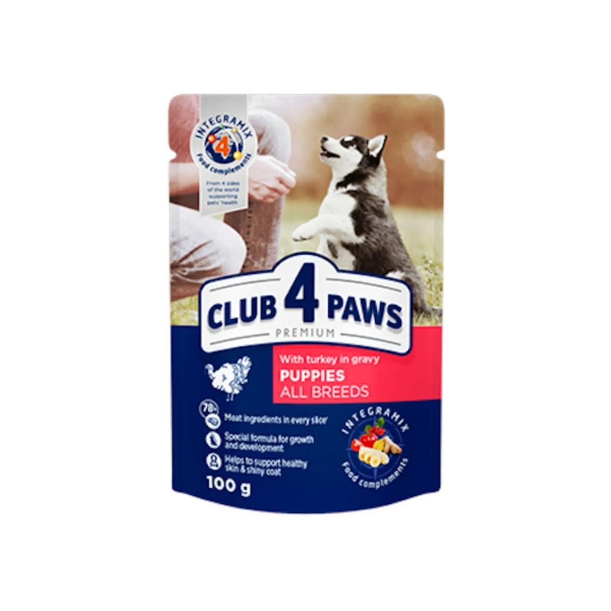 CLUB 4 PAWS Premium Puppy, Pui, hrană umedă câini junior, (în aspic) CLUB 4 PAWS Premium Junior, XS-XL, Pui, bax hrană umedă câini junior, (în aspic), 100g x 24