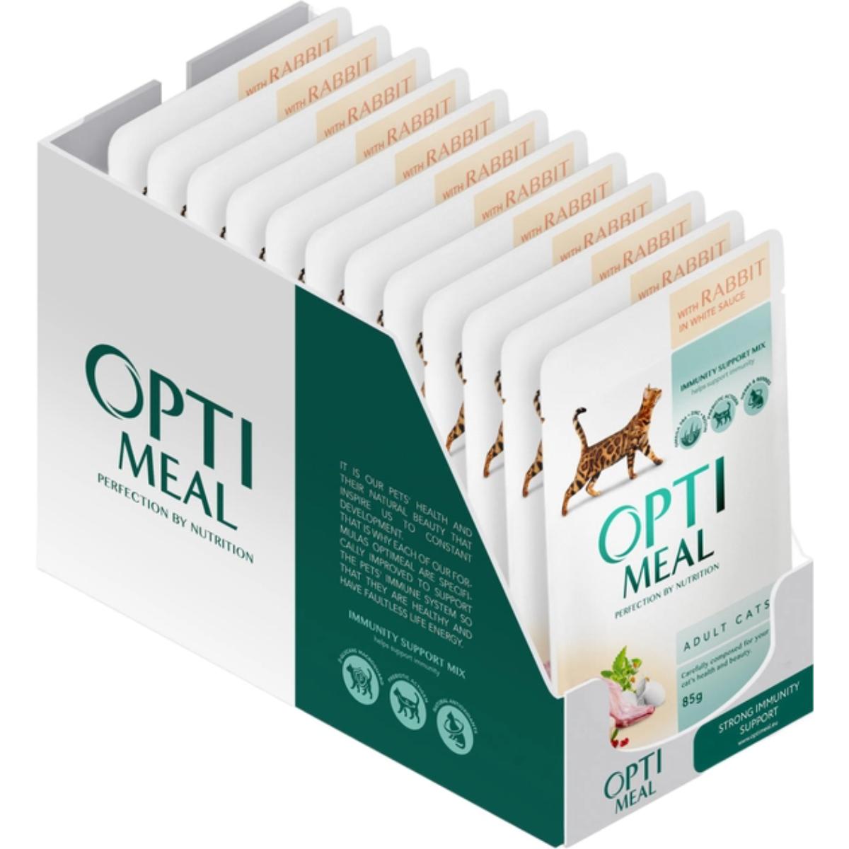 OPTIMEAL, Iepure, hrană umedă pisici, (în sos) OPTIMEAL, Iepure, plic hrană umedă pisici, (în sos), bax, 85g x 12buc