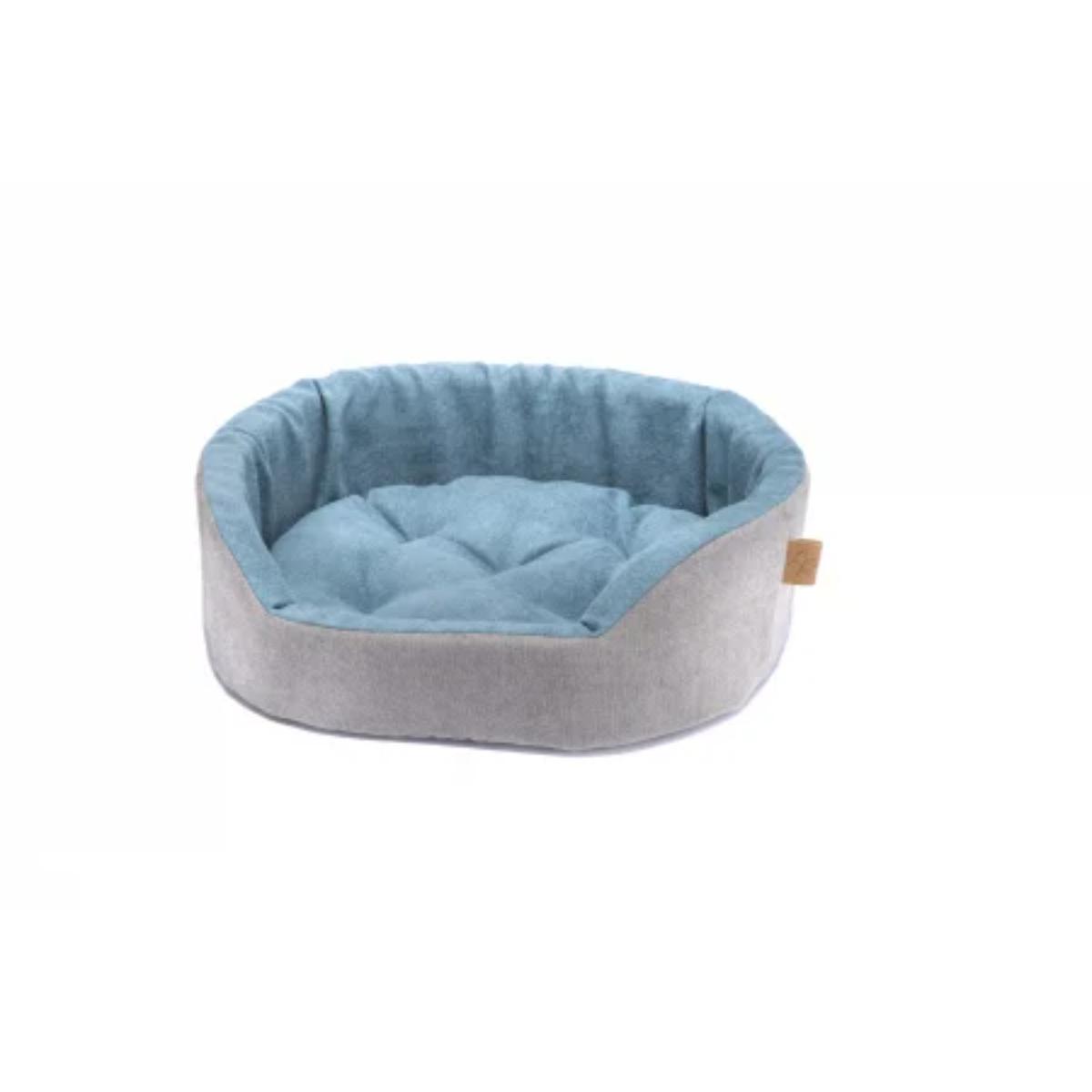 LEOPET Bed Lux, pat oval câini, poliester, pernă reversibilă, antiderapant, albastru și gri, 55x41x15cm - 1 | YEO