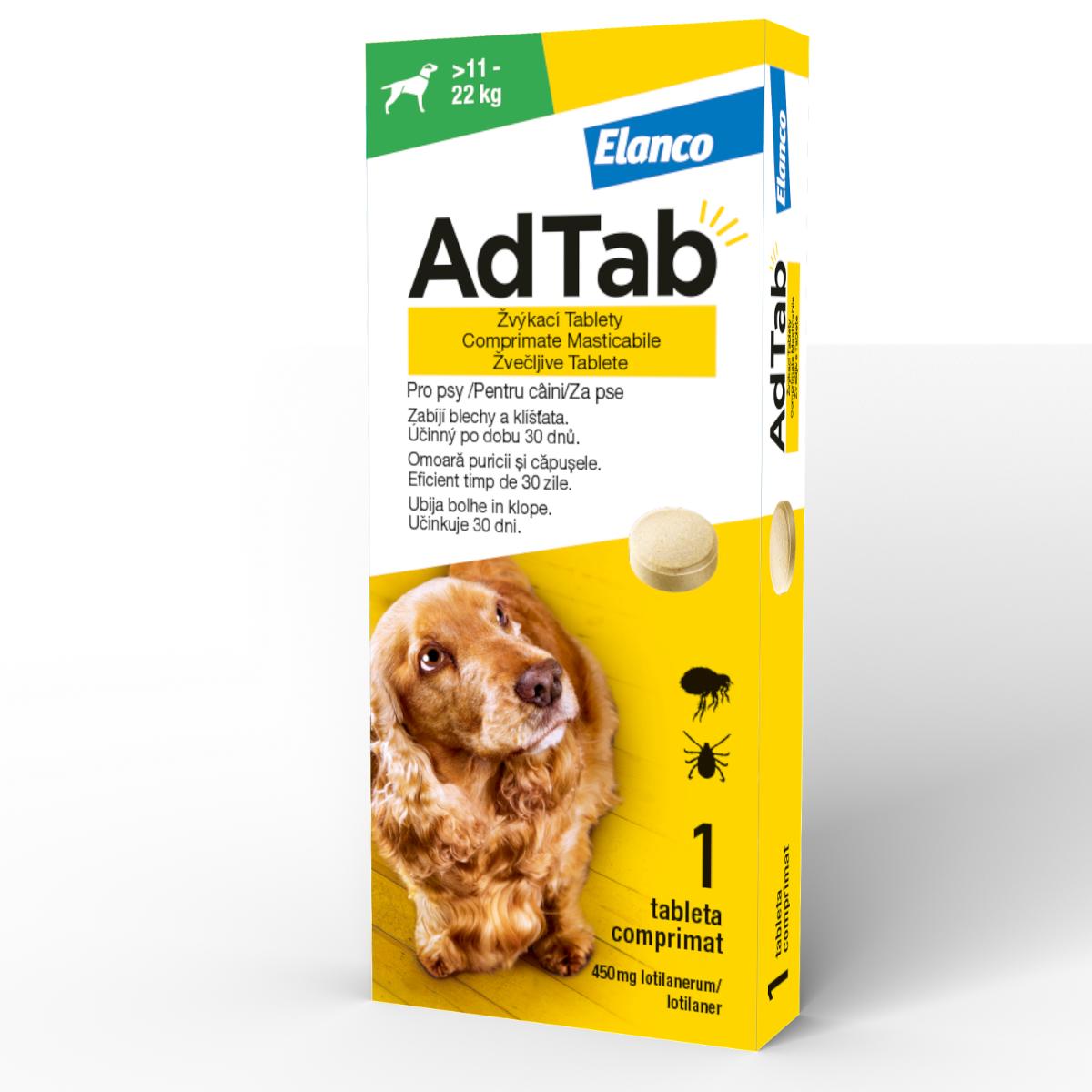 ADTAB, deparazitare externă câini, comprimate masticabile ADTAB, deparazitare externă câini, M(11 - 22kg), comprimate masticabile, 450mg x 1buc