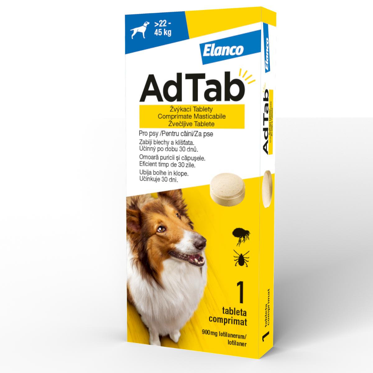 ADTAB, deparazitare externă câini, comprimate masticabile ADTAB, deparazitare externă câini, M-L(22 - 45kg), comprimate masticabile, 900mg x 1buc