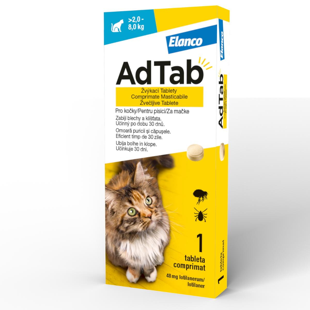 ADTAB, deparazitare externă pisici, comprimate masticabile ADTAB, deparazitare externă pisici, (2 - 8kg), comprimate masticabile, 48mg x 1buc
