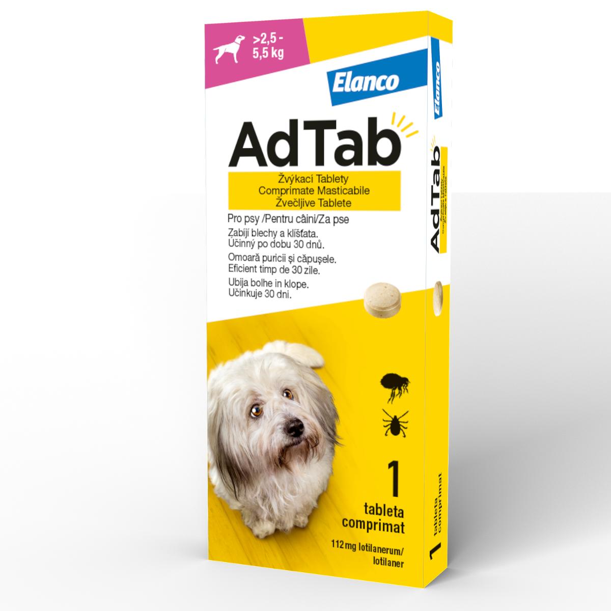 ADTAB, deparazitare externă câini, comprimate masticabile ADTAB, deparazitare externă câini, XS-S(2.5 - 5.5kg), comprimate masticabile, 112.5mg x 1buc - 1 | YEO