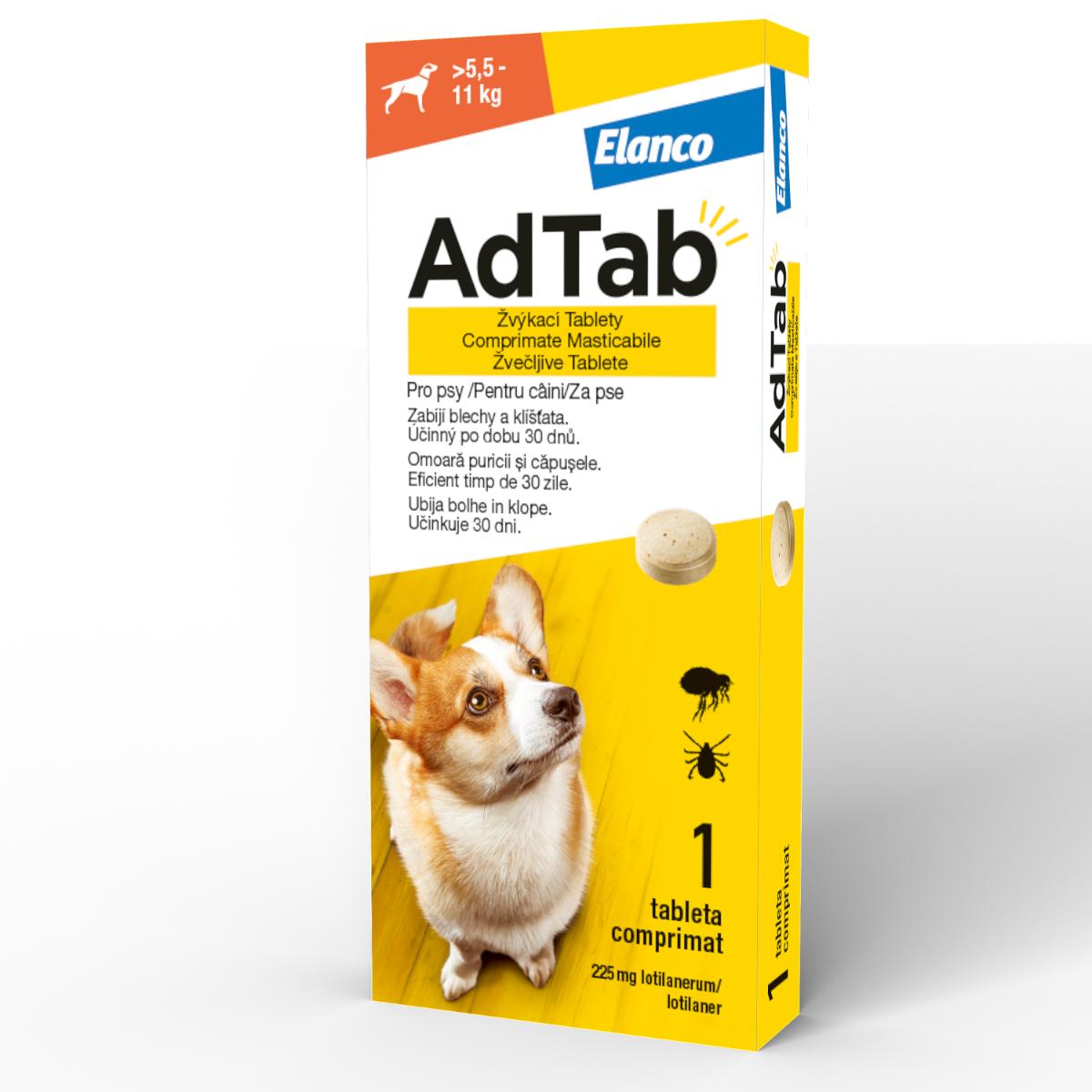 ADTAB, deparazitare externă câini, comprimate masticabile ADTAB, deparazitare externă câini, S(5.5 - 11kg), comprimate masticabile, 225mg x 1buc - 1 | YEO