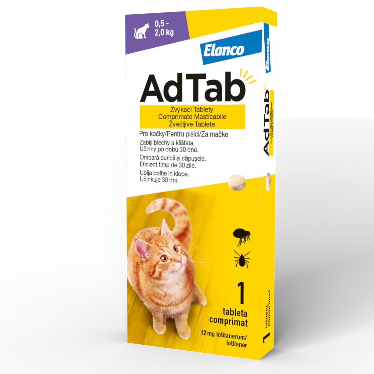 ADTAB, deparazitare externă pisici, comprimate masticabile ADTAB, deparazitare externă pisici, (0.5 - 2kg), comprimate masticabile, 12mg x 1buc