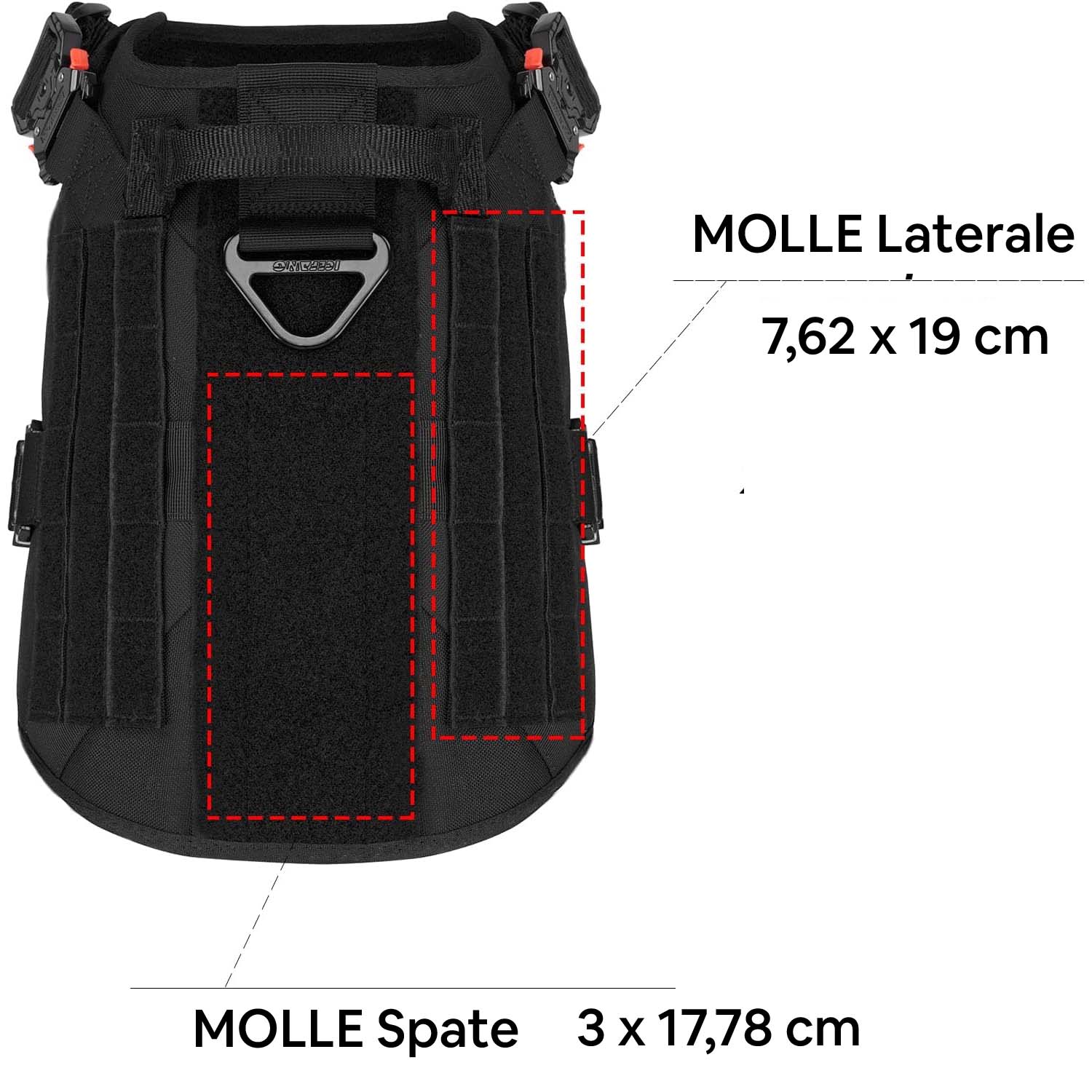 ICEFANG Ham tip Vesta Tactica cu 4 Catarame Metalice pentru  Câini, L ICEFANG Ham tip Vesta Tactica cu 4 Catarame Metalice pentru Câini, L, Negru