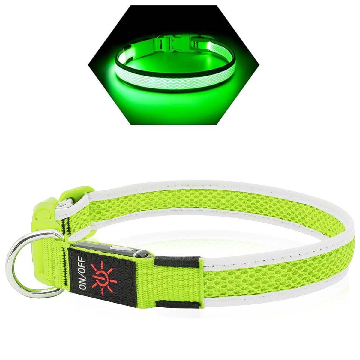 KPUPLOL Zgardă cu LED, Reîncarcabilă, Verde, L, 38 - 61 cm