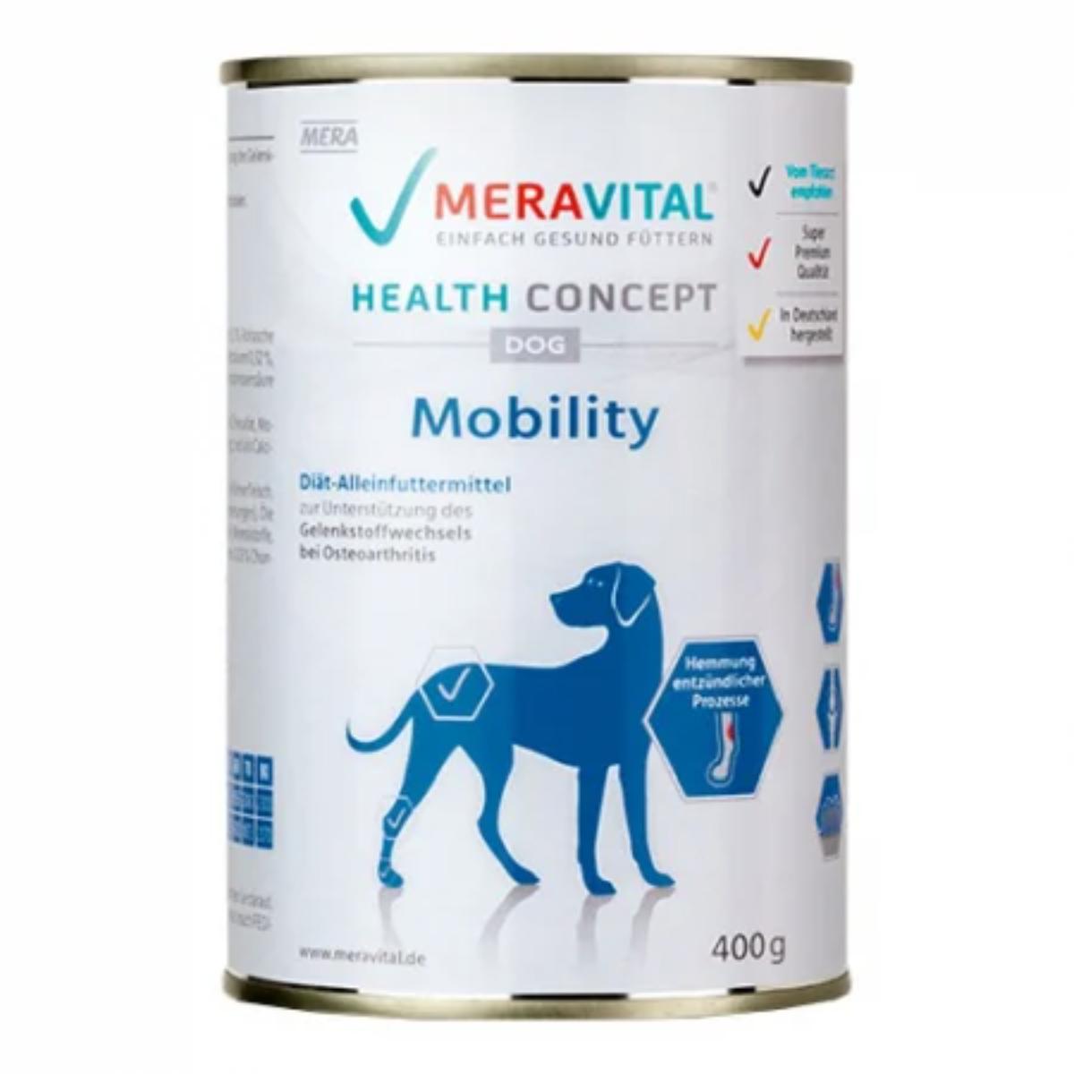 MERA Vital Mobility, XS-XL, Vită și Pui, dietă veterinară, conservă hrană umedă fără cereale câini, sistem articular, (pate), 400g