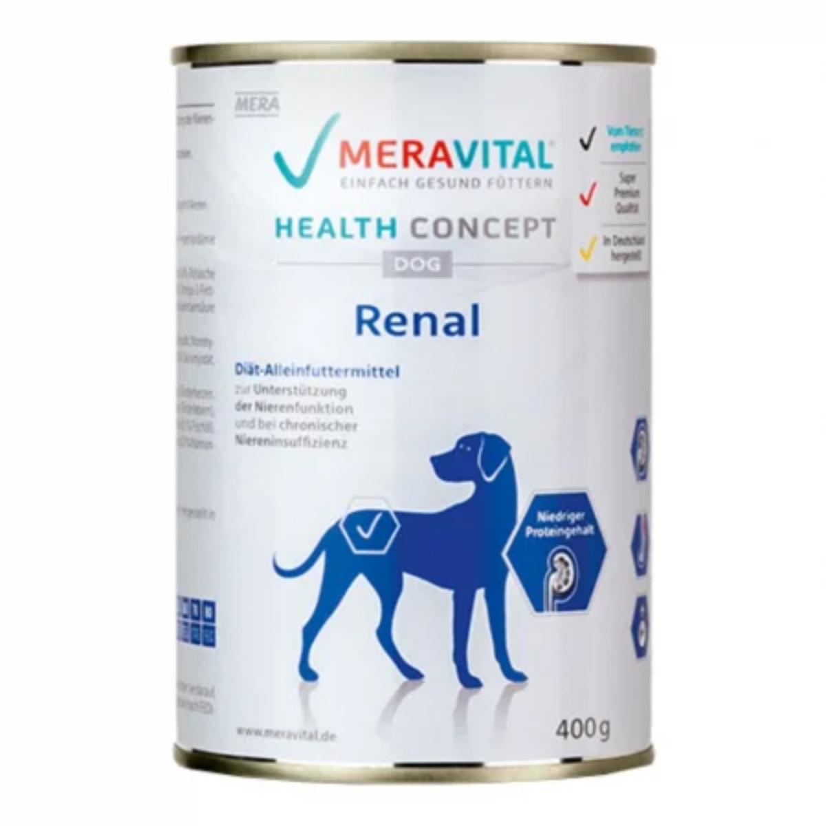 MERA Vital Renal, XS-XL, Vită și Pui, dietă veterinară, conservă hrană umedă fără cereale câini, sistem renal, (pate), 400g