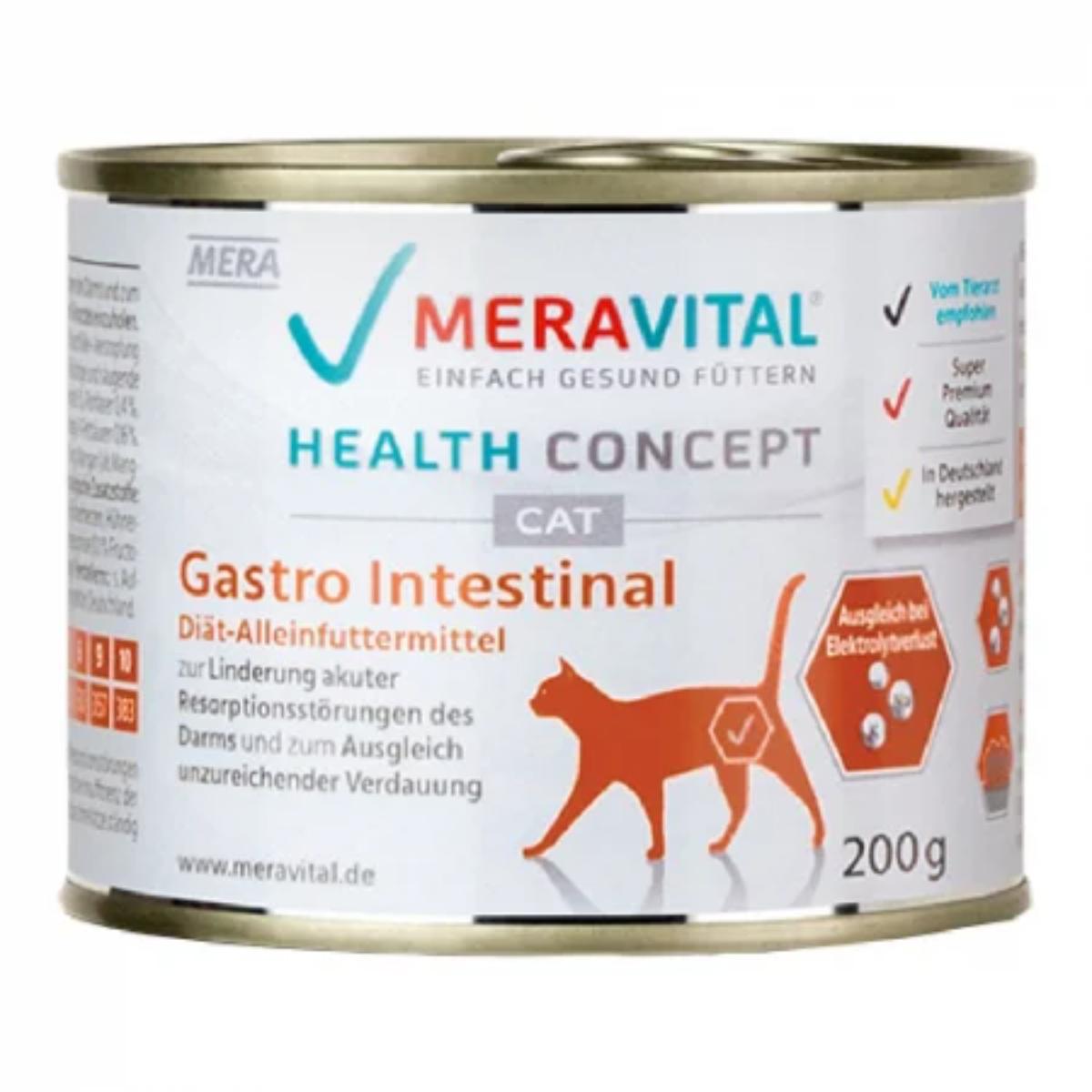 MERA Vital Gastro Intestinal, Pui, dietă veterinară, conservă hrană umedă fără cereale pisici, sistem digestiv, (pate), 200g