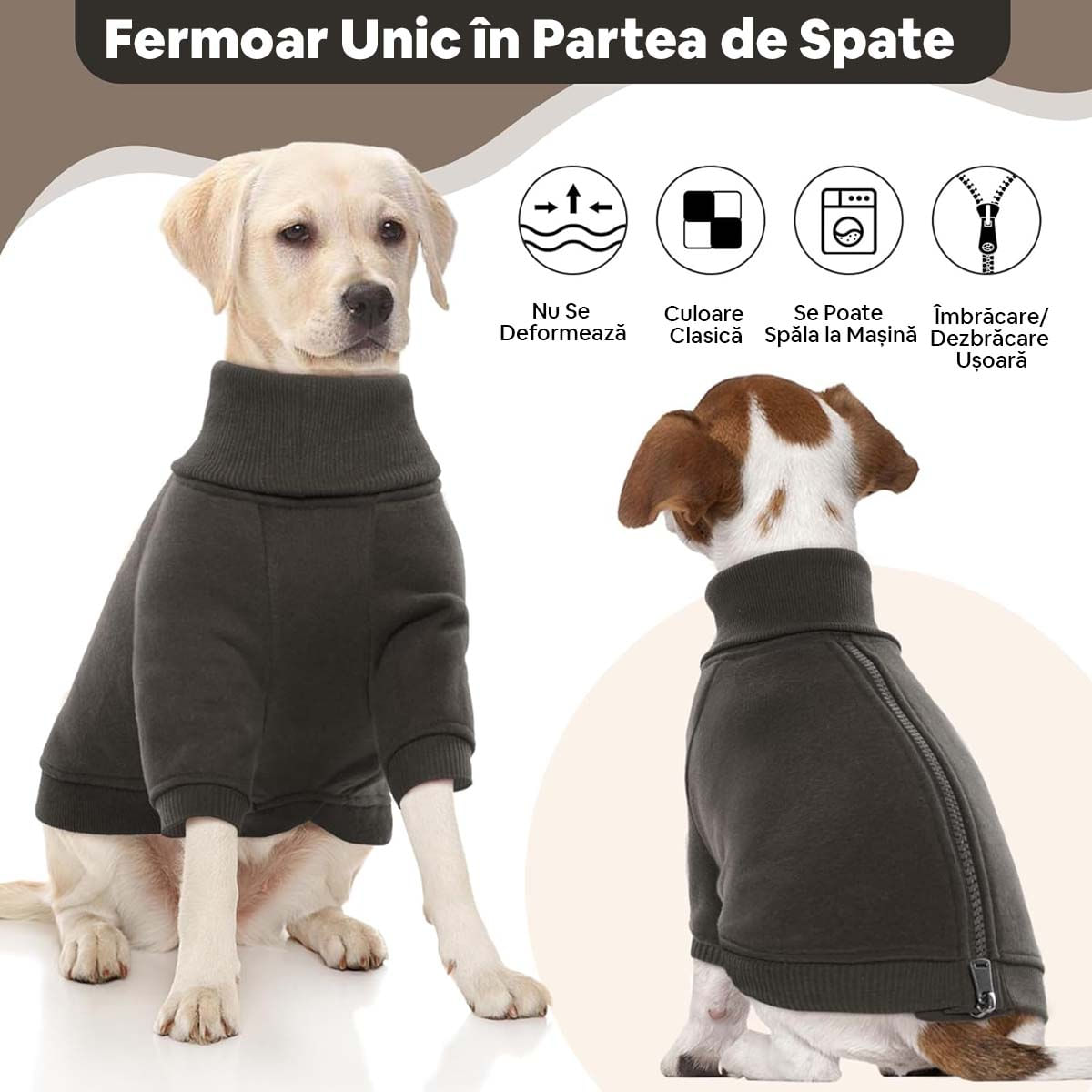 KUOSER Jachetă Fleece cu Fermoar pentru Câini, Gri, XS,  25cm - 3 | YEO