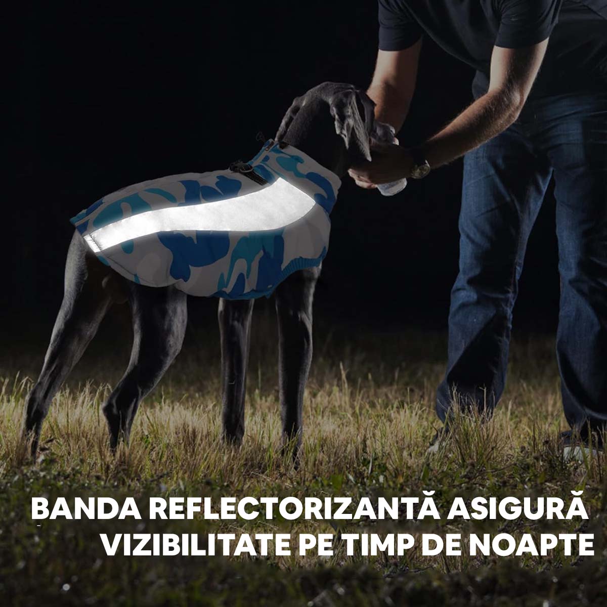 KUOSER Haină de Iarnă cu Fermoar și Benzi Reflectorizante pentru Câini, Albastru Camuflaj, L, 43cm - 4 | YEO