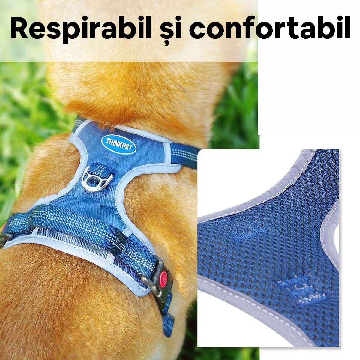 THINKPET Ham Anti-Tracțiune, Căptusit, Albastru Închis, S (33-63cm) - 4 | YEO