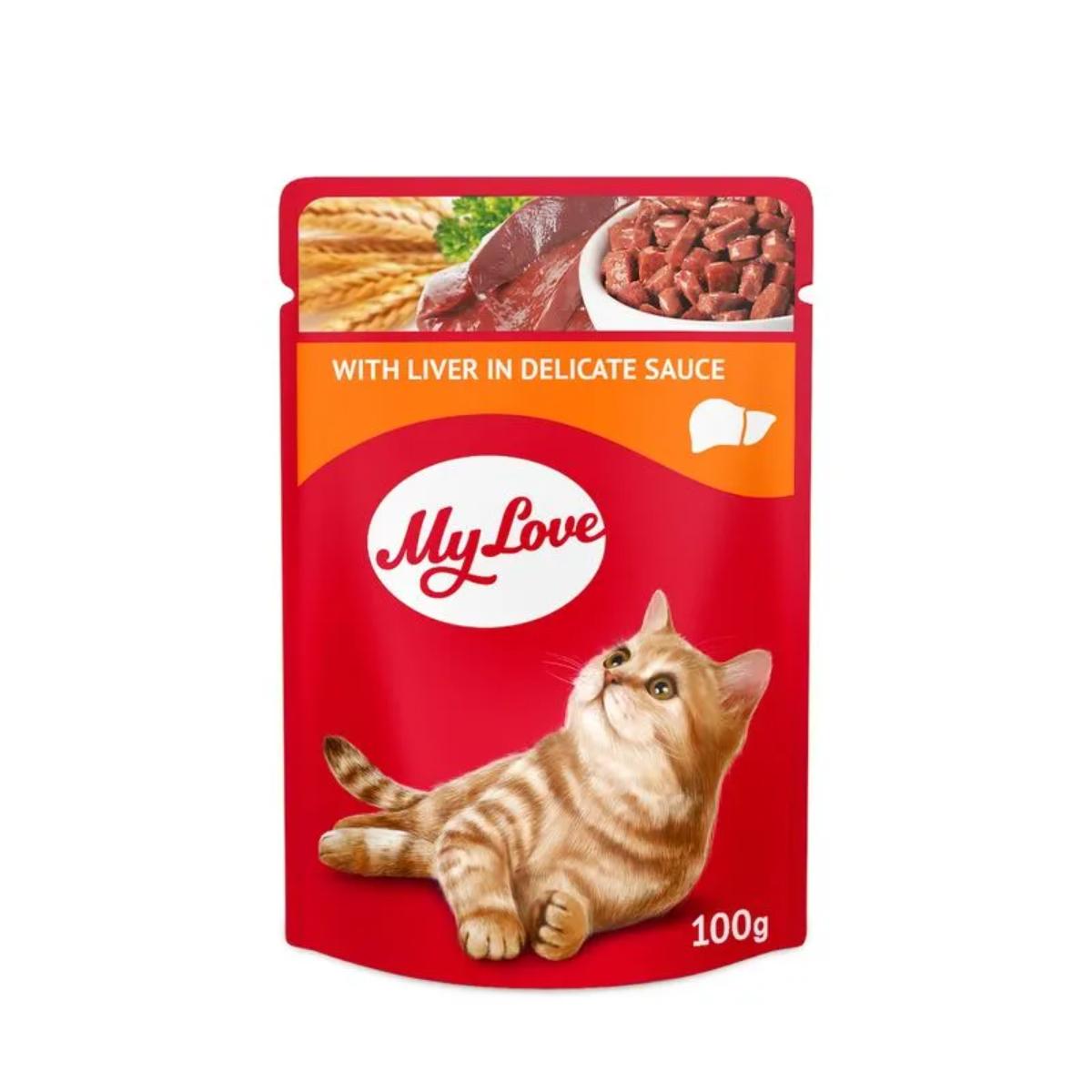 MY LOVE, Ficat, hrană umedă pisici, (în sos) MY LOVE, Ficat, plic hrană umedă pisici, (în sos), 100g  x 24buc