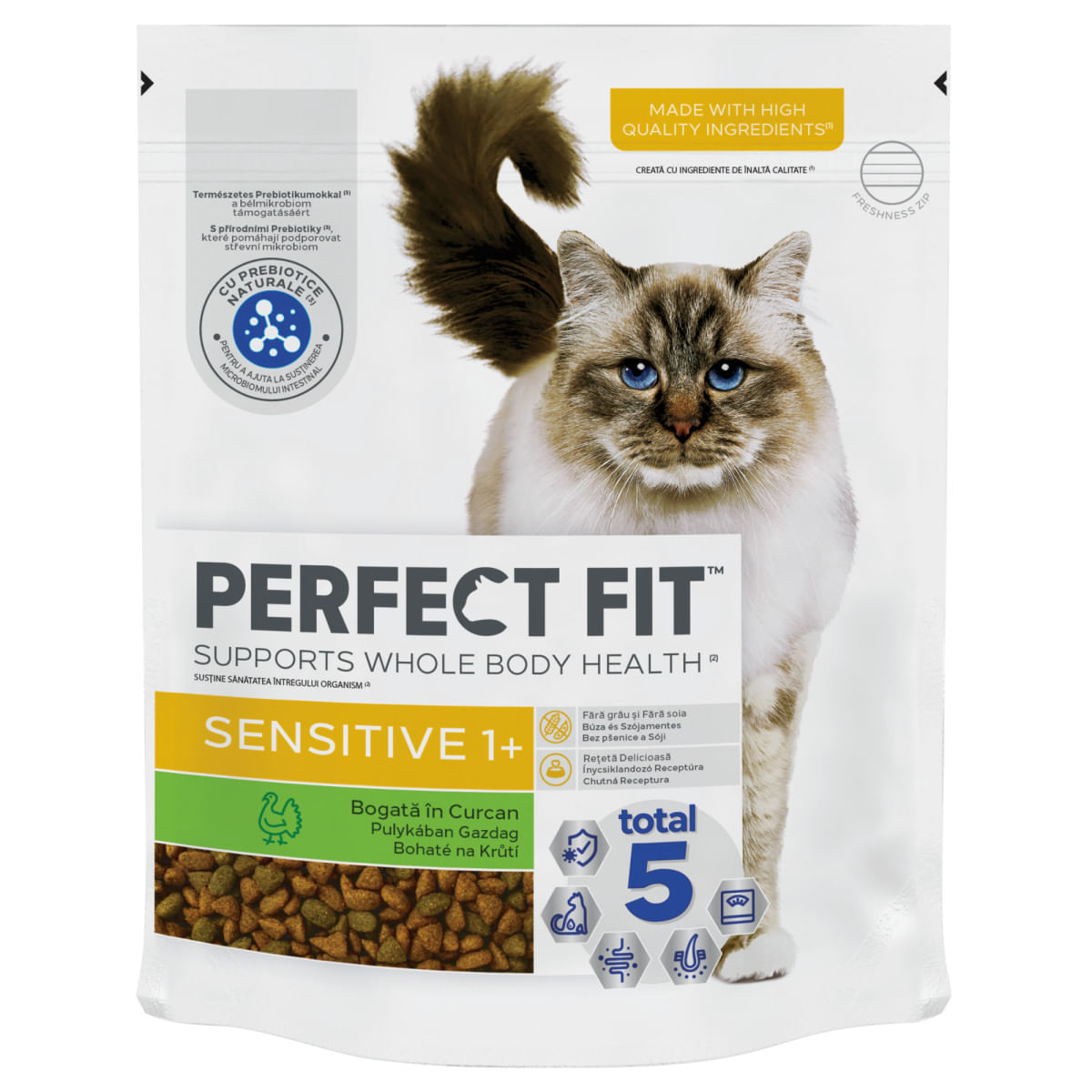 PERFECT FIT Cat Sensitive 1+, Curcan, hrană uscată pisici, sistem digestiv, 1.4kg