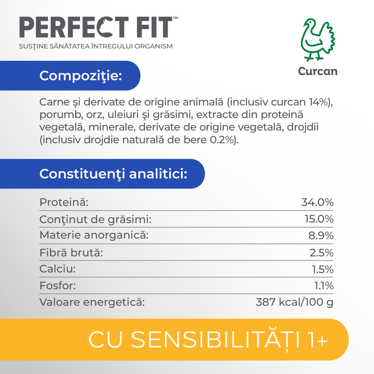 PERFECT FIT Cat Sensitive 1+, Curcan, hrană uscată pisici, sistem digestiv, 1.4kg - 2 | YEO