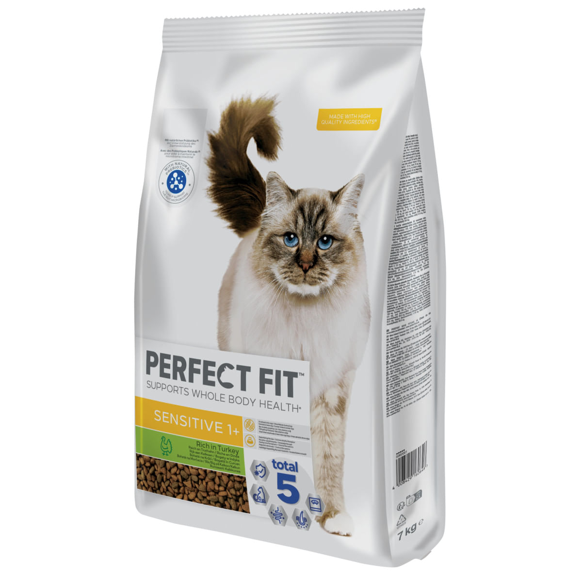 PERFECT FIT Cat Sensitive 1+, Curcan, hrană uscată pisici, sistem digestiv, 7kg