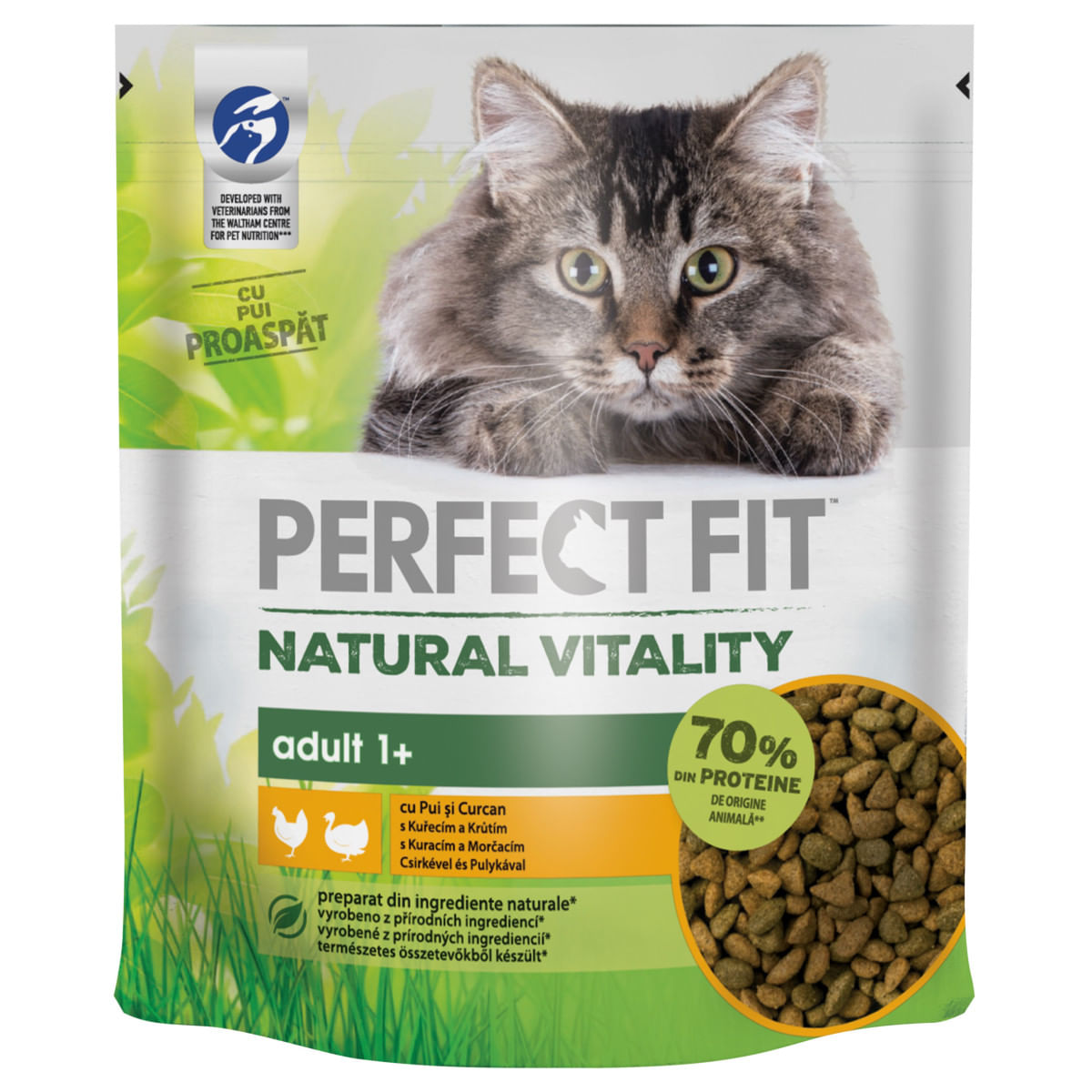 PERFECT FIT Natural Vitality, Pui și Curcan, hrană uscată pisici, 650g