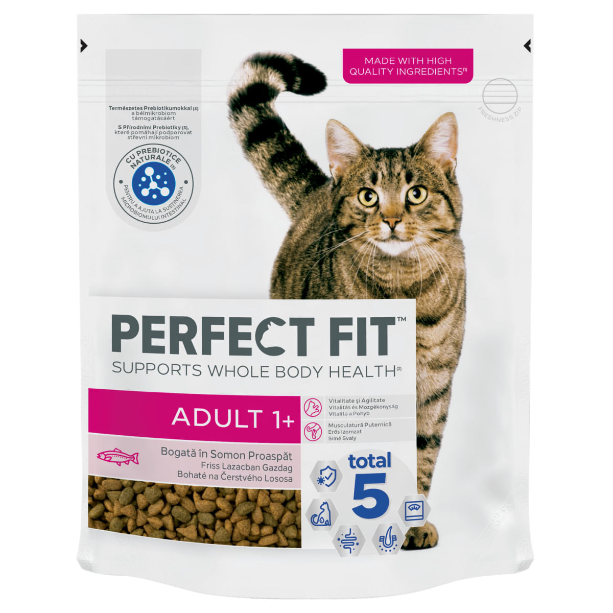PERFECT FIT Cat Adult 1+, Somon, hrană uscată pisici, 750g