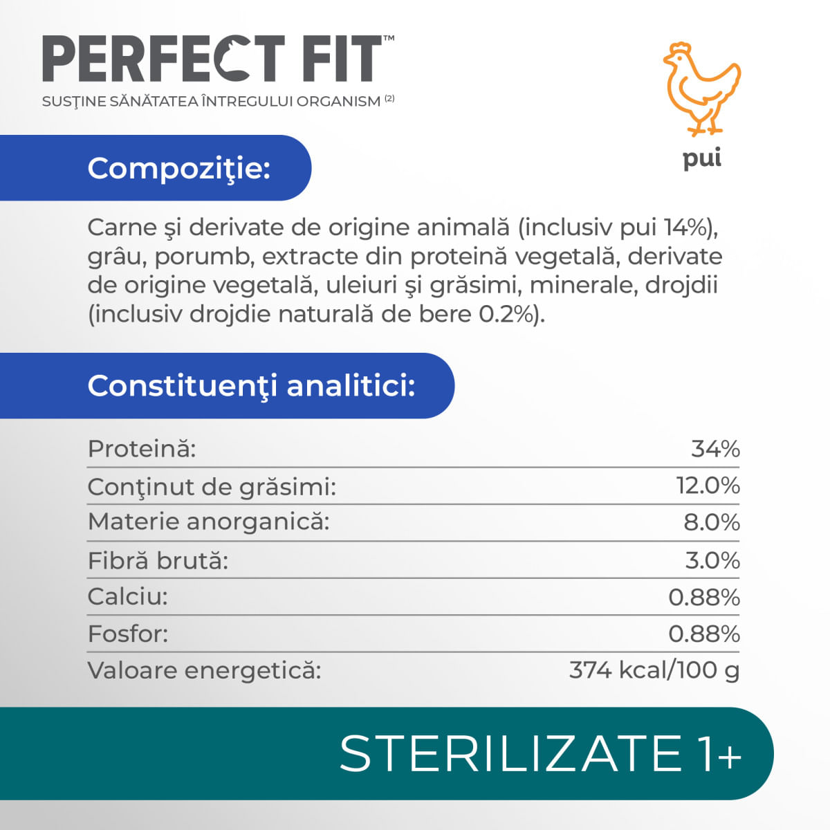 PERFECT FIT Cat Sterile 1+, Pui, hrană uscată pisici sterilizate, 750g - 2 | YEO