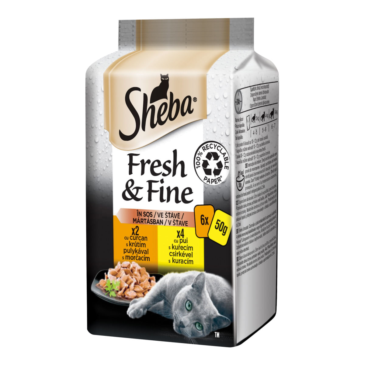 SHEBA Fresh & Fine Selectii, Pasăre, plic hrană umedă pisici, (în sos), multipack, 50g x 6buc - 1 | YEO