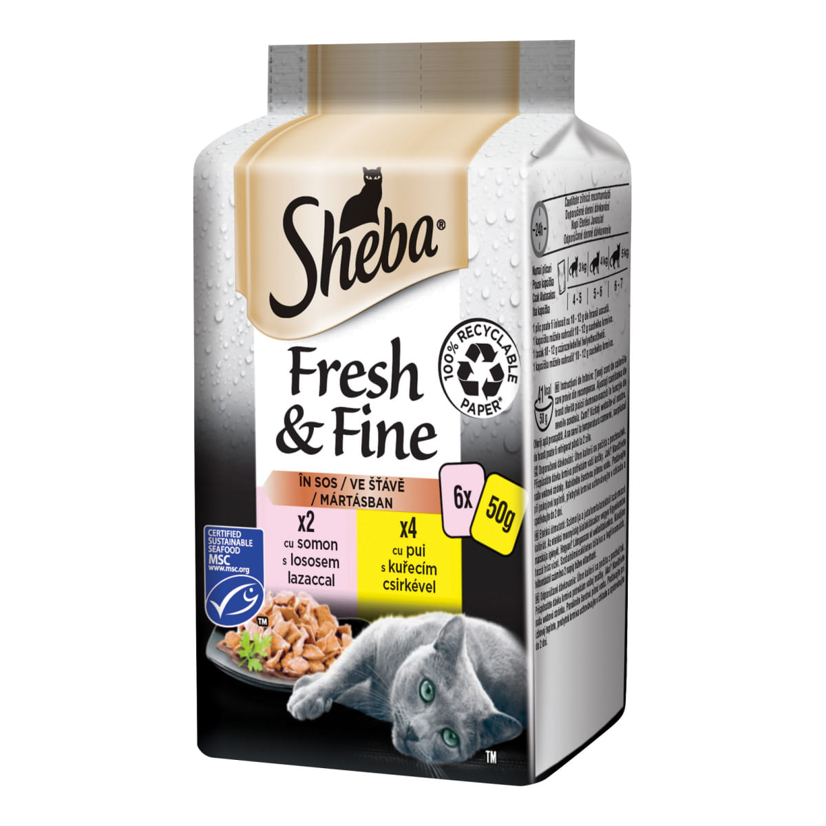 SHEBA Fresh & Fine Selectii, Pasăre și Pește, plic hrană umedă pisici, (în sos), multipack, 50g x 6buc - 2 | YEO