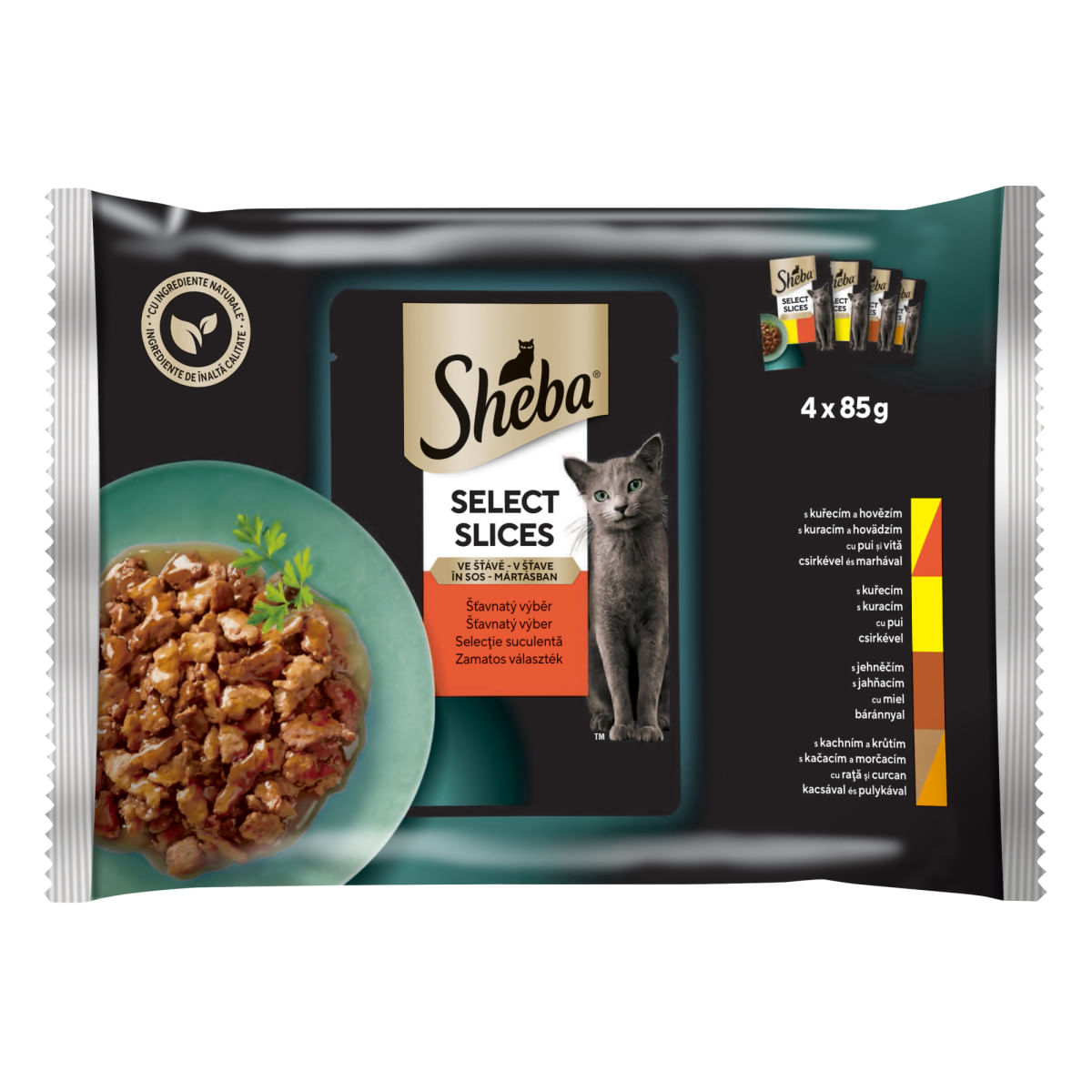 SHEBA Selection, Carne, plic hrană umedă pisici, (în sos), multipack, 85g x 4buc - 1 | YEO