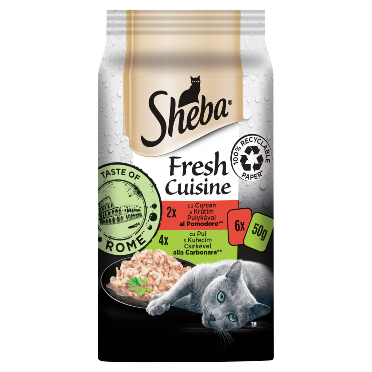 SHEBA Fresh Cuisine Taste of Rome, Pui și Curcan, plic hrană umedă pisici, (în supă), multipack, 50g x 6buc - 2 | YEO