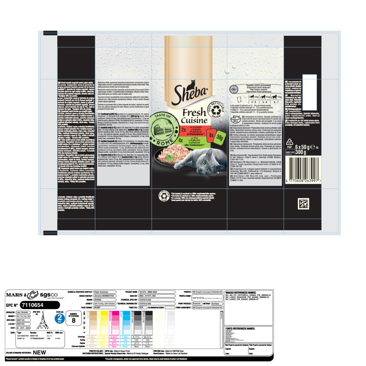 SHEBA Fresh Cuisine Taste of Rome, Pui și Curcan, plic hrană umedă pisici, (în supă), multipack, 50g x 6buc