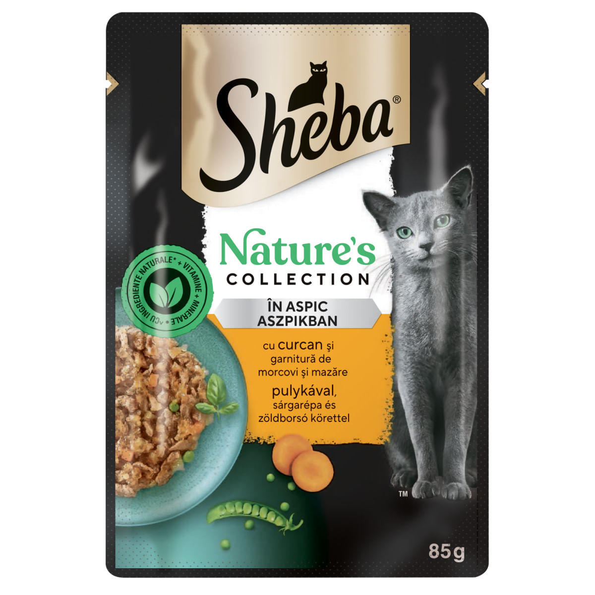 SHEBA Nature\'s Collection, Curcan și Legume, plic hrană umedă fără cereale pisici, (în sos), 85g