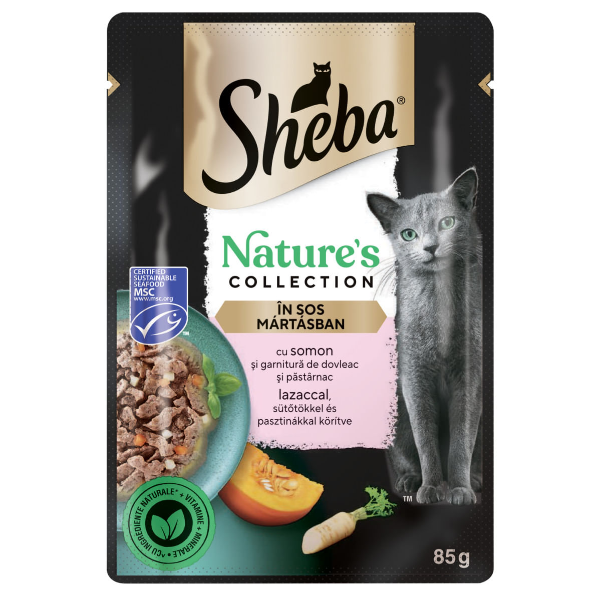 SHEBA Nature\'s Collection, Somon, plic hrană umedă fără cereale pisici, (în sos), 85g