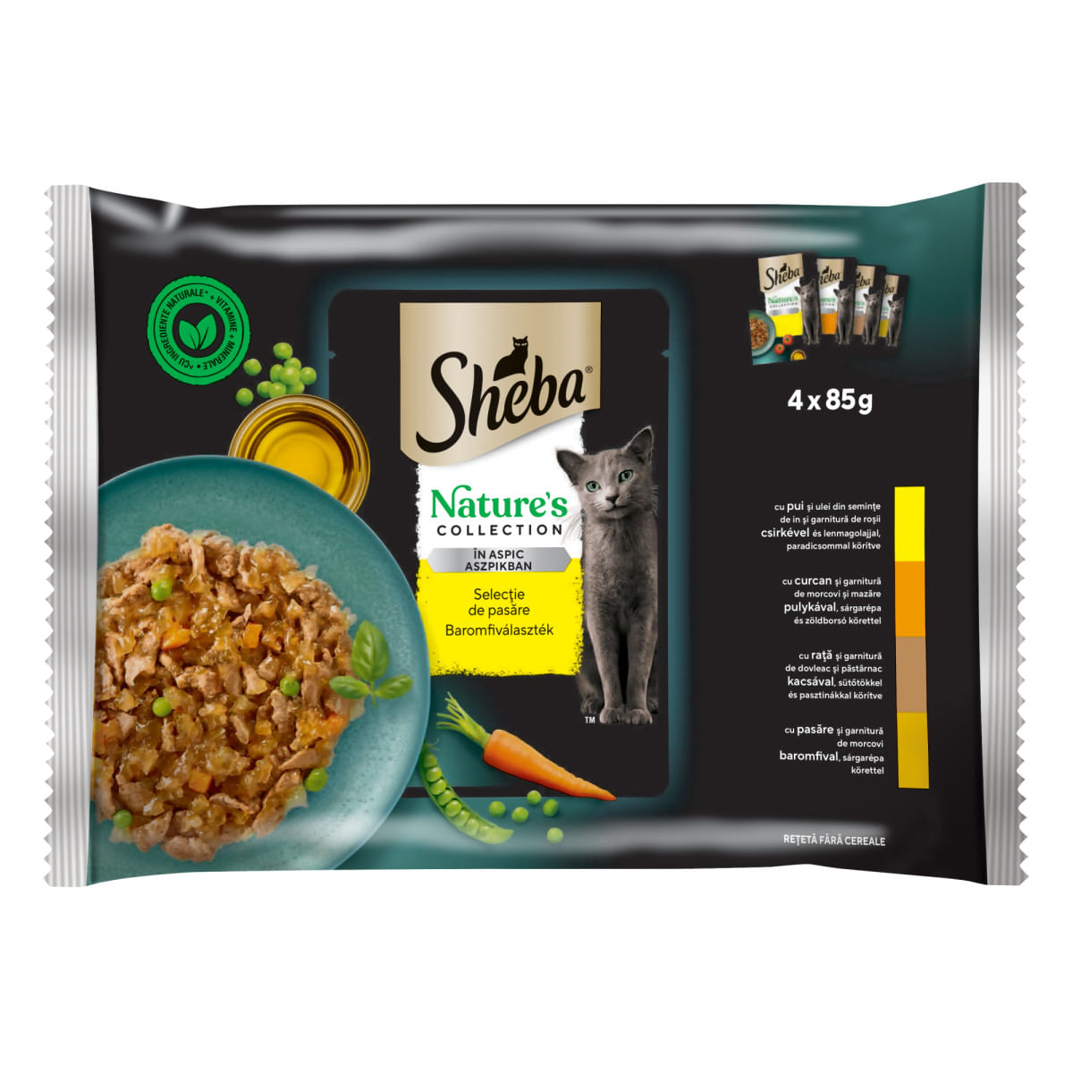 SHEBA Nature\'s Collection, Pasăre, plic hrană umedă fără cereale pisici, (în sos), multipack, 85g x 4buc SHEBA Nature\'s Collection, Pasăre, plic hrană umedă fără cereale pisici, (în sos), 85g x4buc