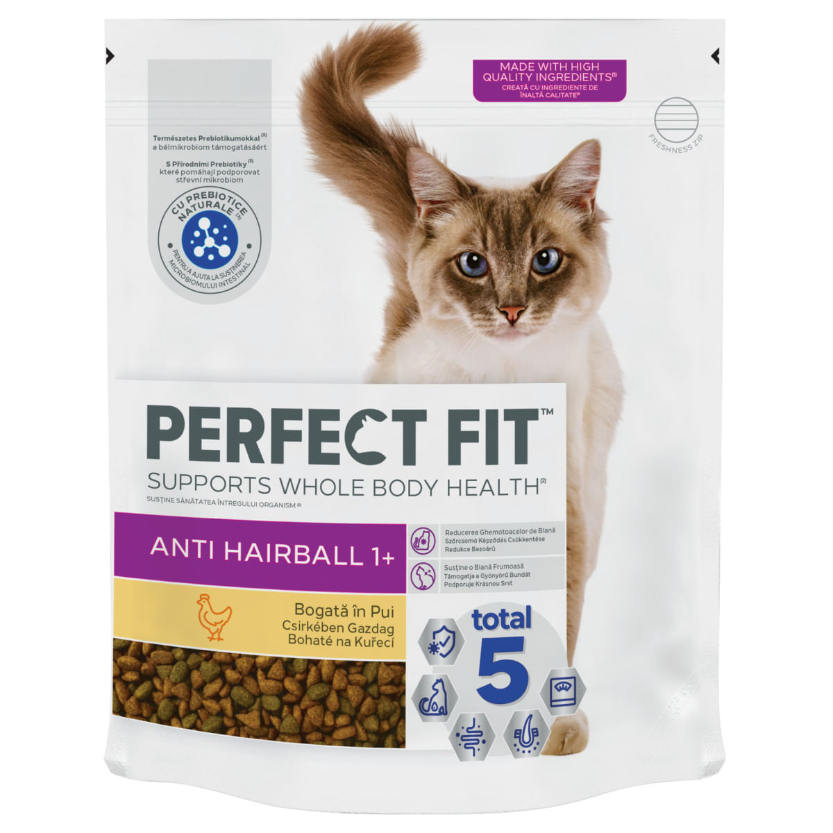 PERFECT FIT Anti Hariball 1+, Pui, hrană uscată pisici, limitarea ghemurilor de blană, 1.4kg - 1 | YEO