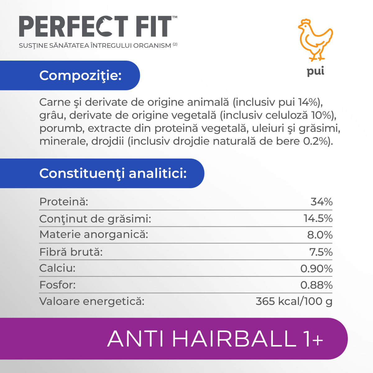 PERFECT FIT Anti Hariball 1+, Pui, hrană uscată pisici, limitarea ghemurilor de blană, 1.4kg - 3 | YEO