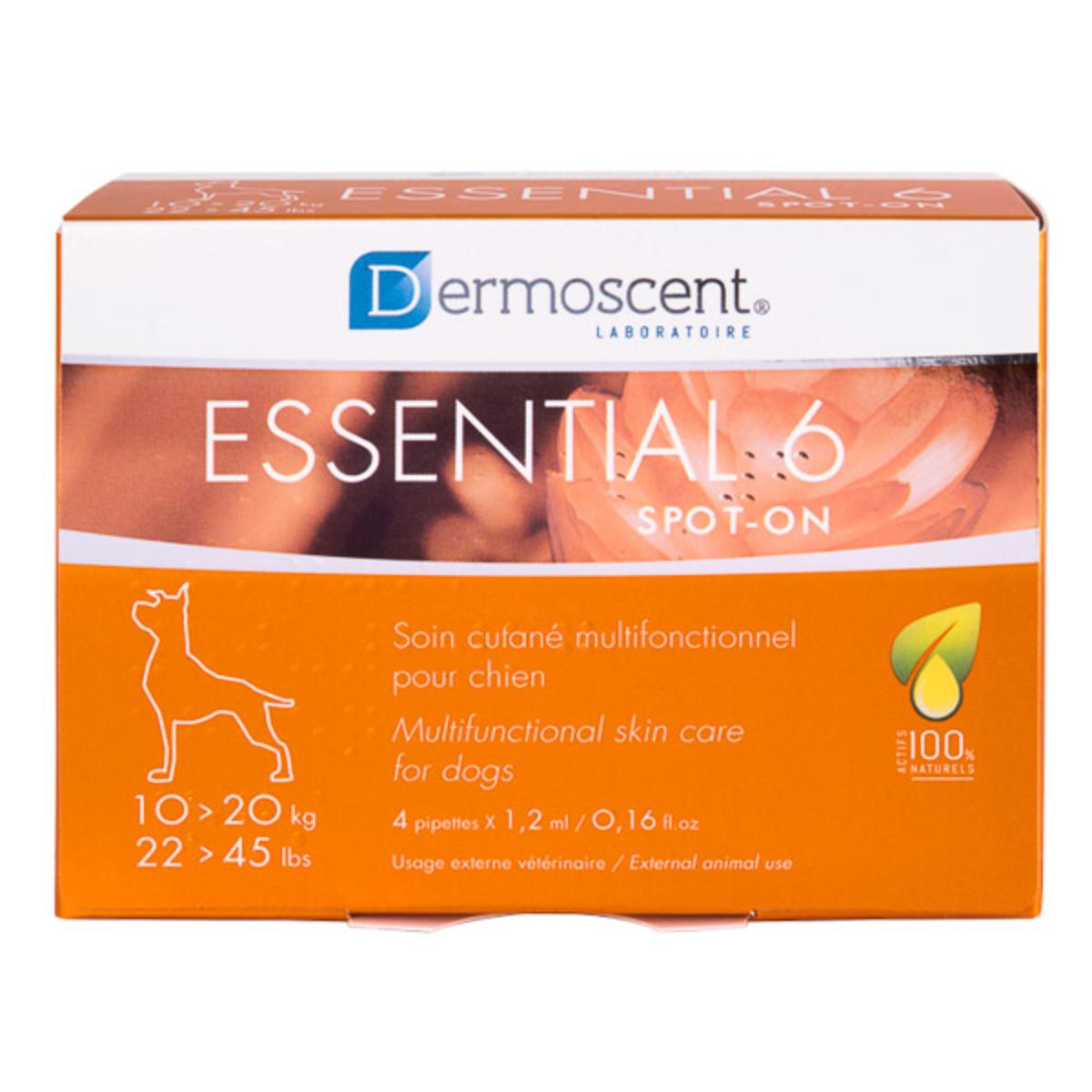 DERMOSCENT Essential 6, tratament adjuvant pipete câini, piele sensibilă, cutie DERMOSCENT Essential 6, S-M(10 - 20kg), tratament adjuvant pipete câini, piele sensibilă, cutie, 4buc