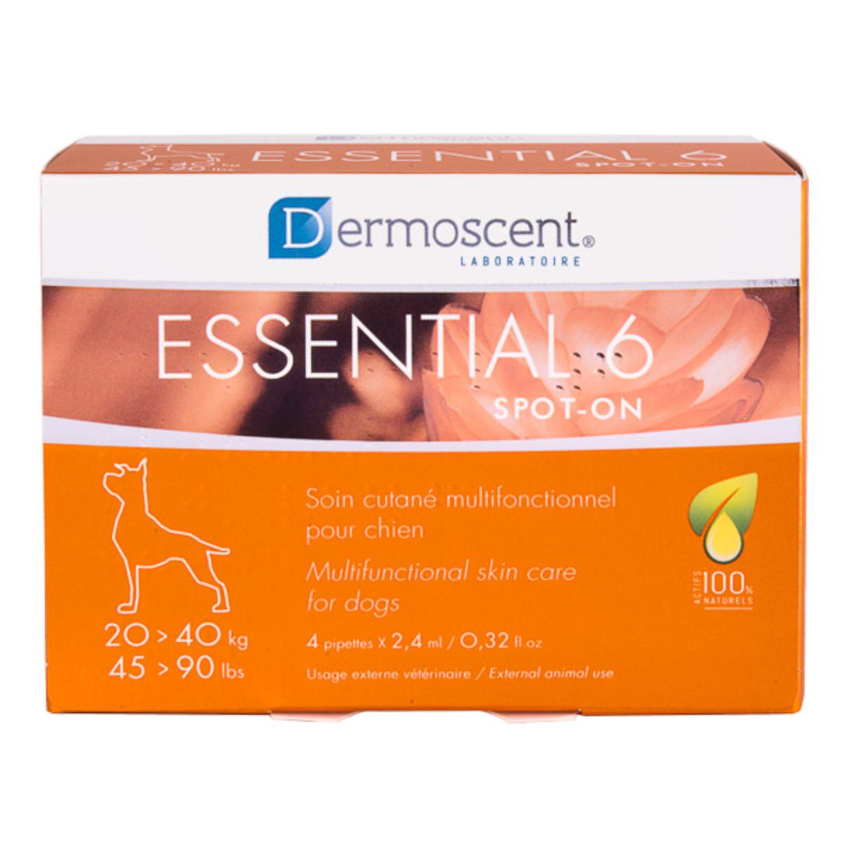 DERMOSCENT Essential 6, tratament adjuvant pipete câini, piele sensibilă, cutie DERMOSCENT Essential 6, M-L(20 - 40kg), tratament adjuvant pipete câini, piele sensibilă, cutie, 4buc