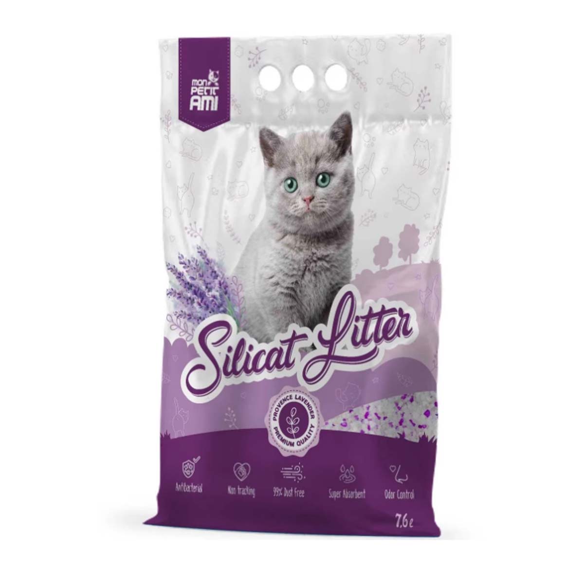 MON PETIT AMI, Lavanda, așternut igienic pisici, granule, silicat, neaglomerant, neutralizare mirosuri, 7.6l