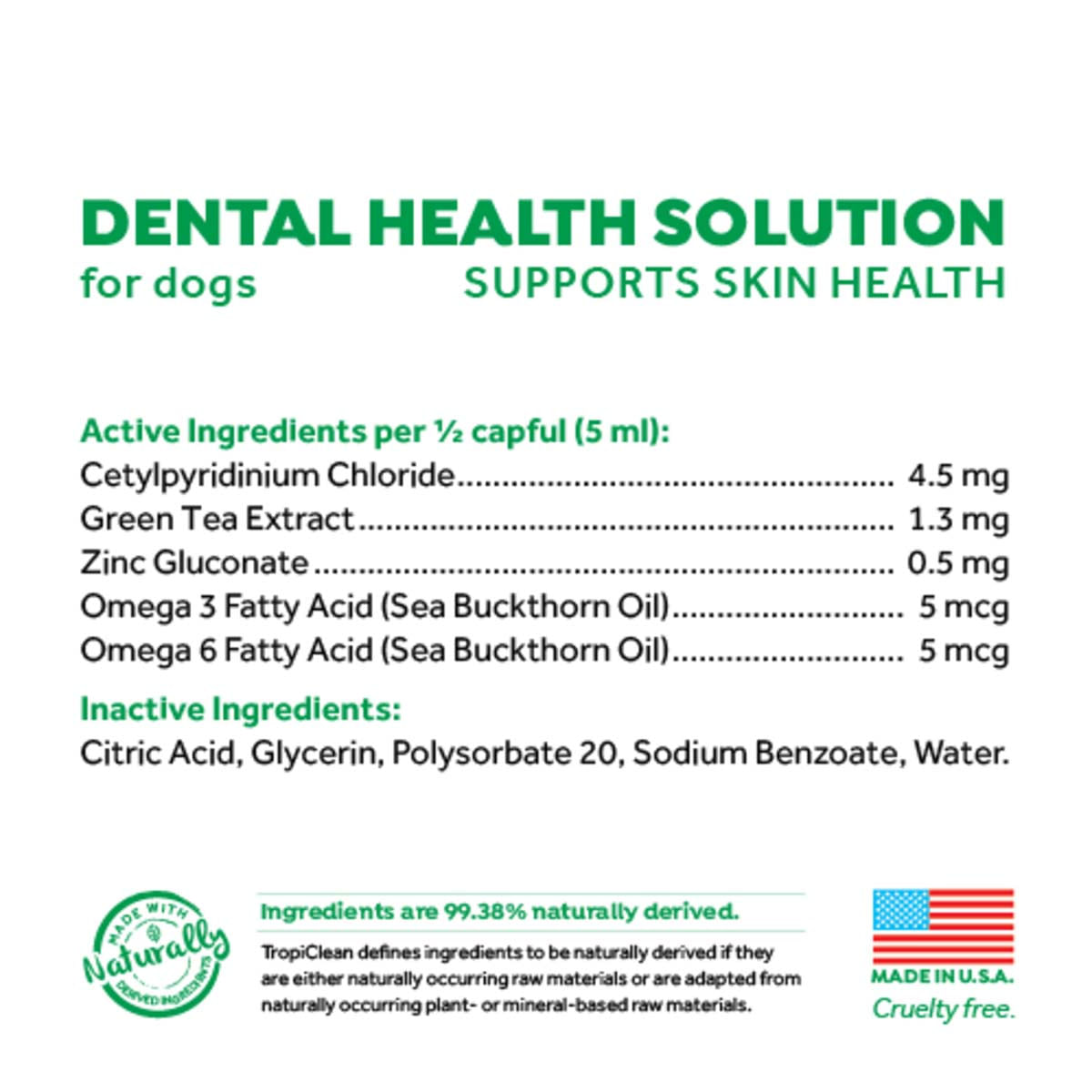 Aditiv Apa TropiClean Oral Care Skin & Coat, 473 ml