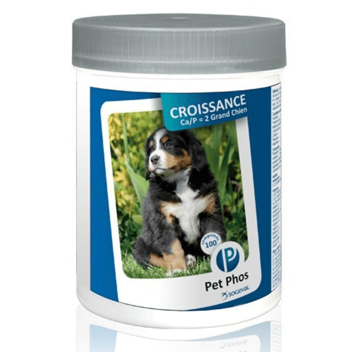 PET PHOS Croissance Grand Chien Ca/P=2, L-XL, supliment sistem osos câini junior, flacon, 100 comprimate - 1 | YEO