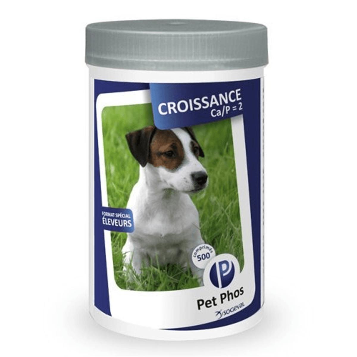 PET PHOS Croissance Ca/P=2, supliment sistem osos câini junior, comprimate PET PHOS Croissance Ca/P=2, XS-M, supliment sistem osos câini junior, flacon, 100 comprimate