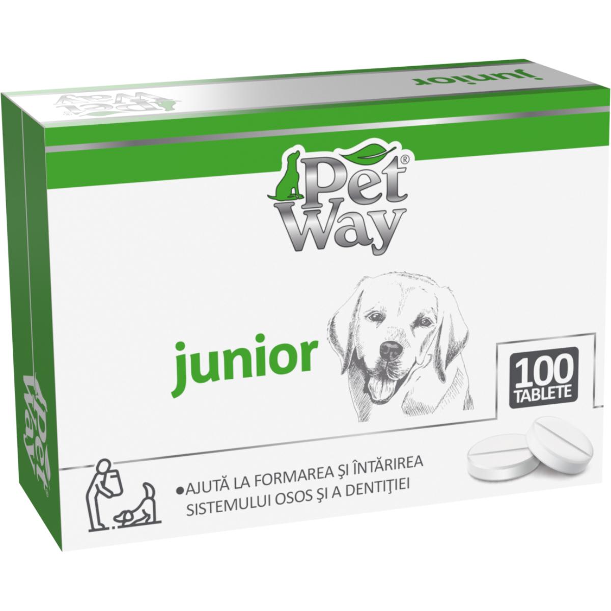 PETWAY Junior, XS-XL, supliment sistem osos câini junior, cutie, 100 comprimate