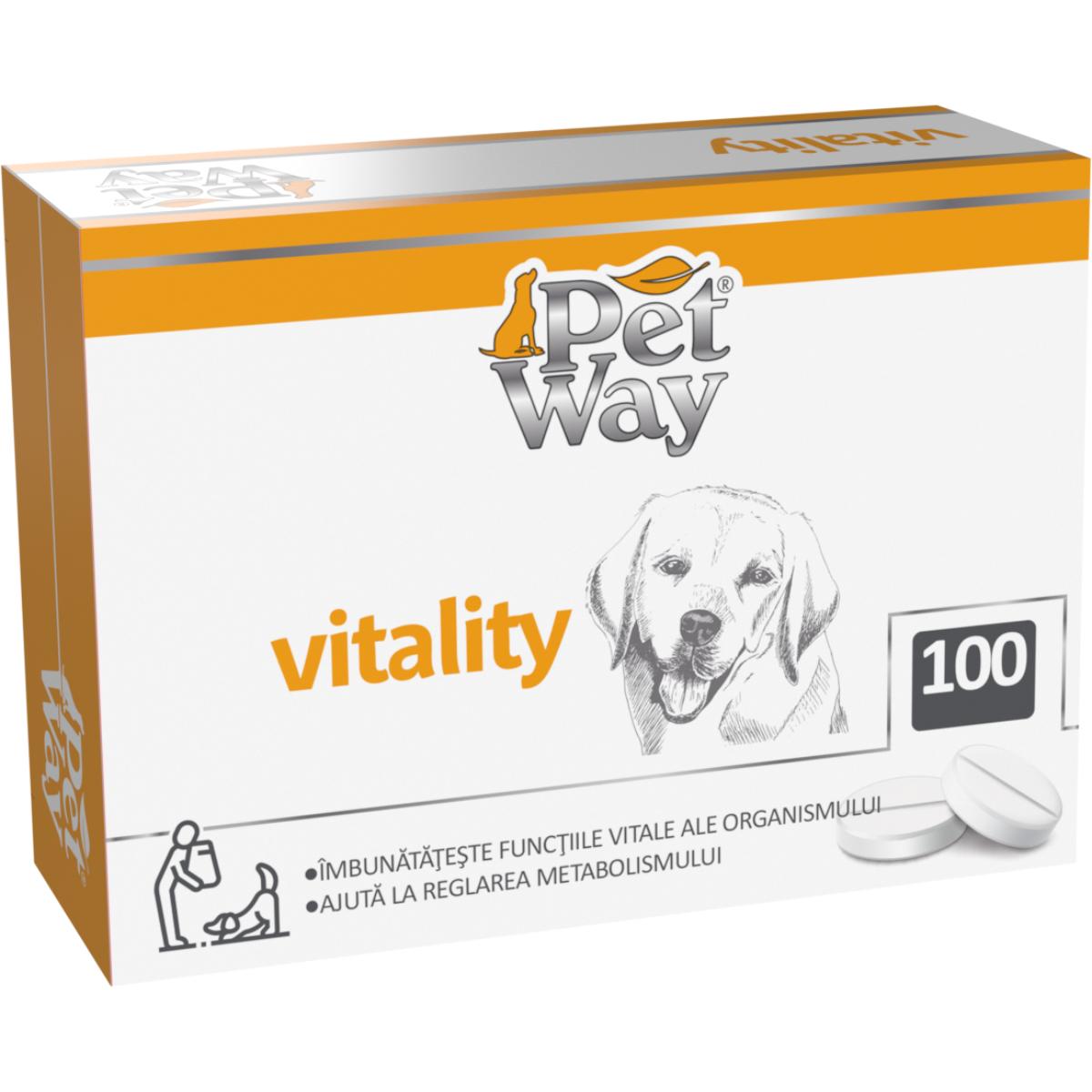 PETWAY Vitality, XS-XL, supliment multivitamine, sistem imunitar & alergii câini, cutie, 100 comprimate