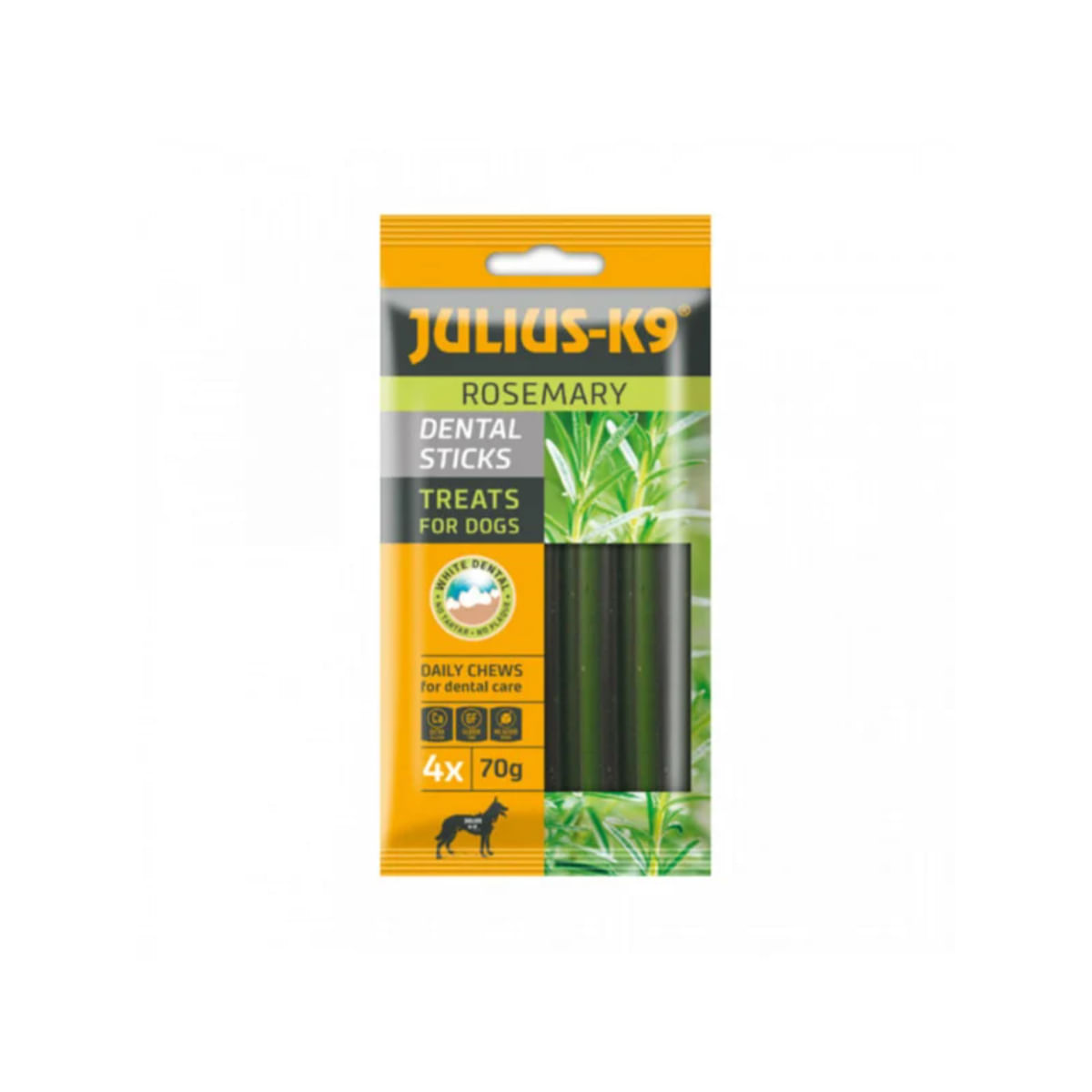 JULIUS-K9 Dental Sticks Rozmarin, XS-XL, Vanilie, punguță recompense câini, 70g