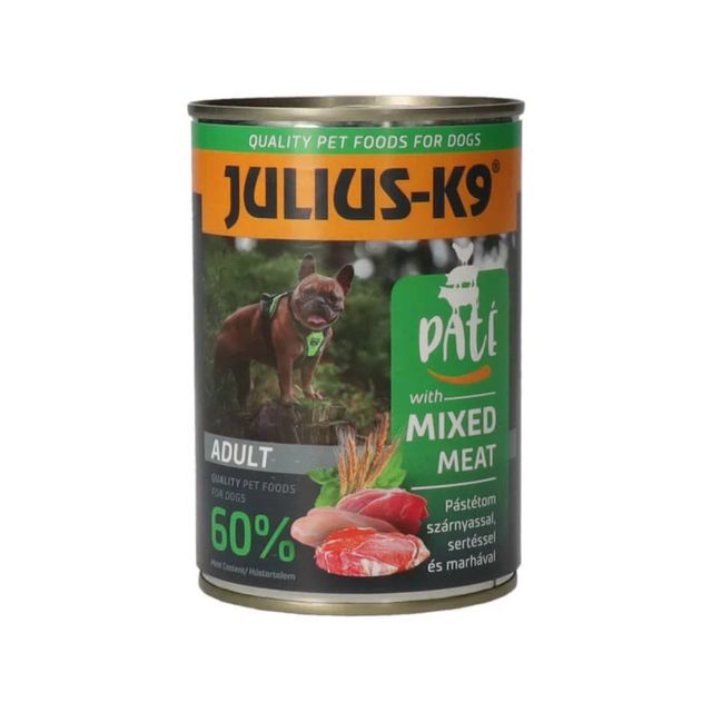 JULIUS-K9 Mixed Meet, XS-XL, Pasăre și Porc, conservă hrană umedă câini, (pate), 400g