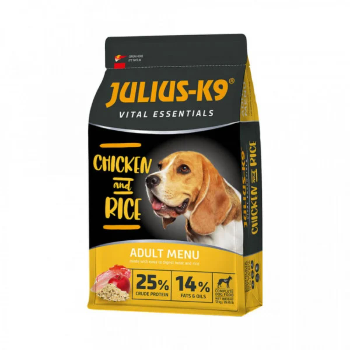 JULIUS-K9 Hypoallergenic Adult Menu, XS-XL, Pui și Orez, hrană uscată câini, alergii, 12kg
