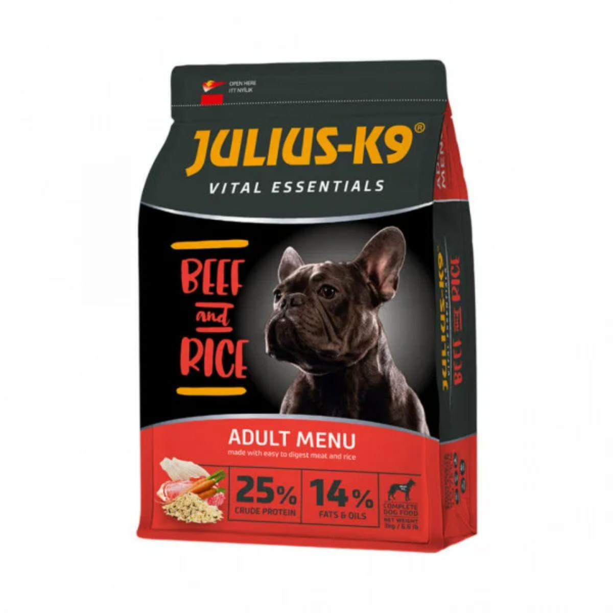 JULIUS-K9 Hypoallergenic Adult Menu, XS-XL, Vită și Orez, hrană uscată câini, alergii, 12kg