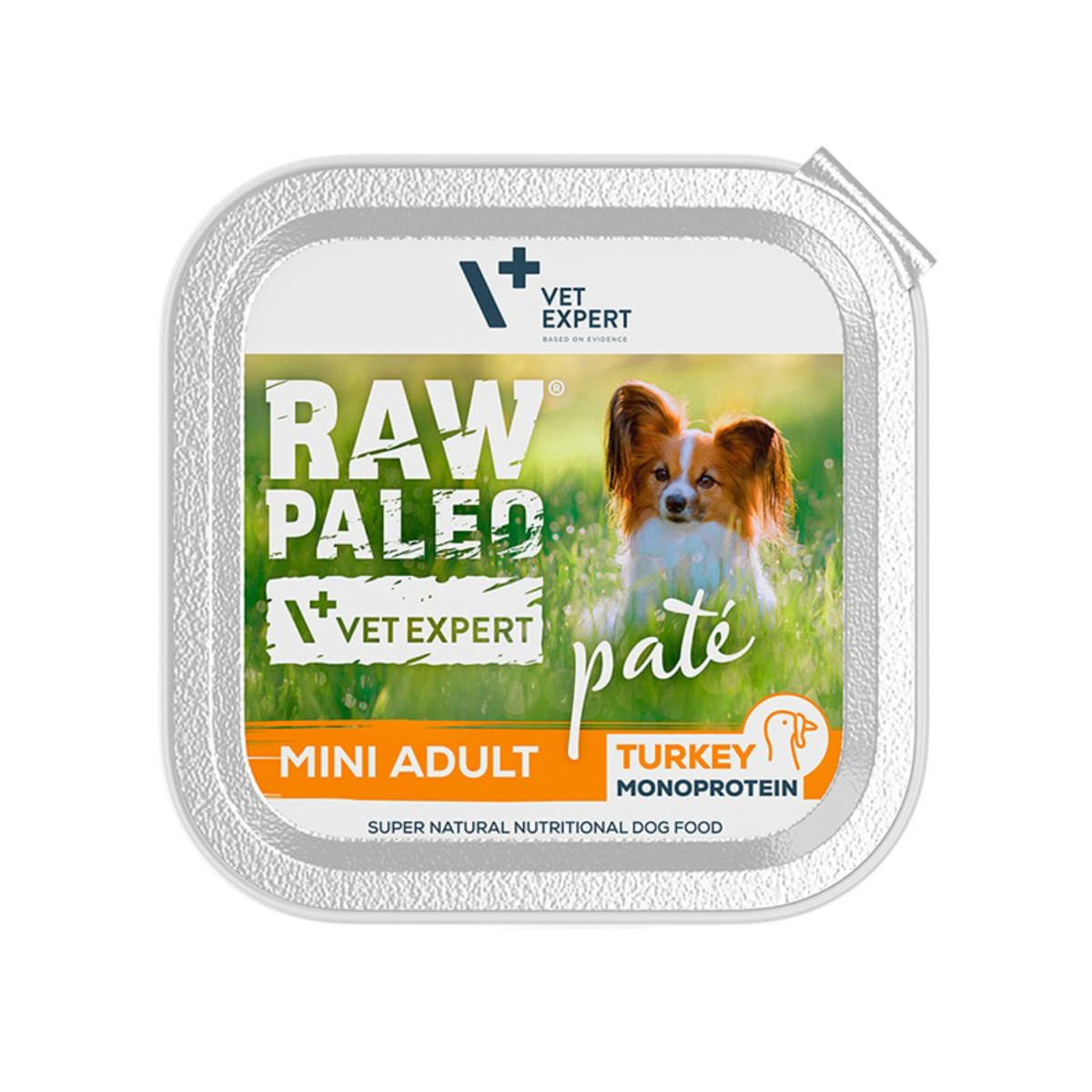 RAW PALEO Mini Adult, XS-S, Curcan, tăviță hrană umedă monoproteică fără cereale câini, alergii, (pate), 150g