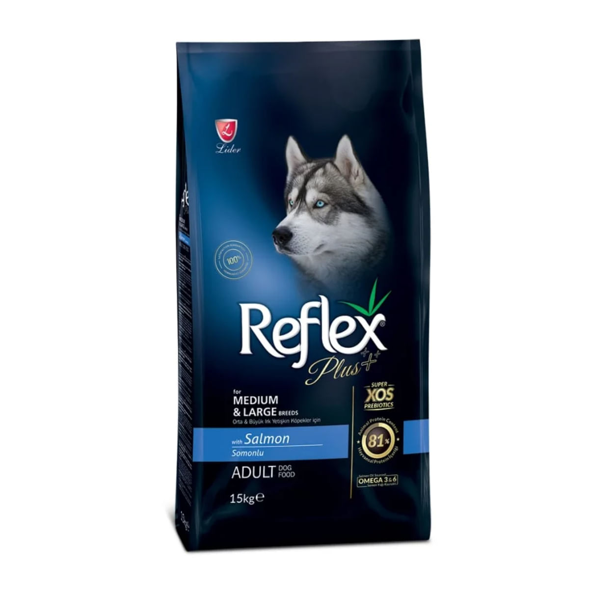 REFLEX Plus Medium & Large, M-L, Somon, hrană uscată câini, 15kg